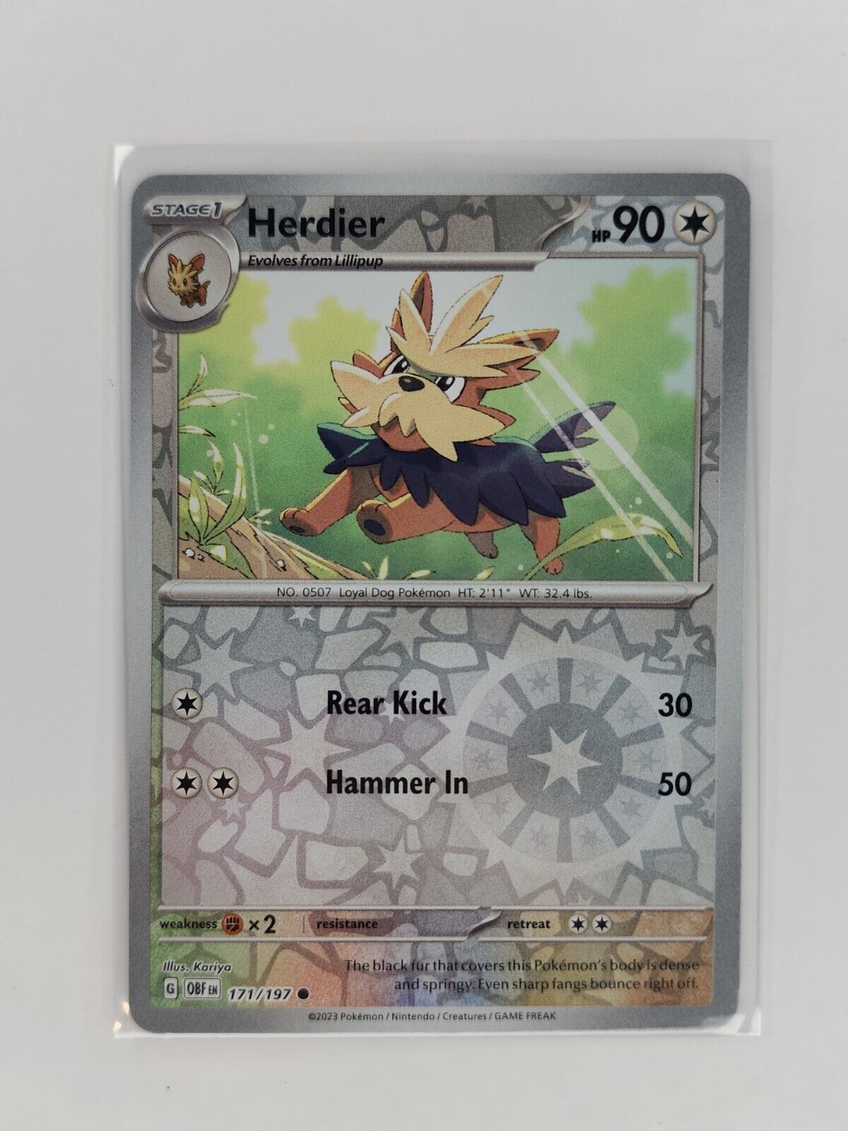 Herdier [Reverse Holo] 171/197 Pokémon TGC Obsidian Flames