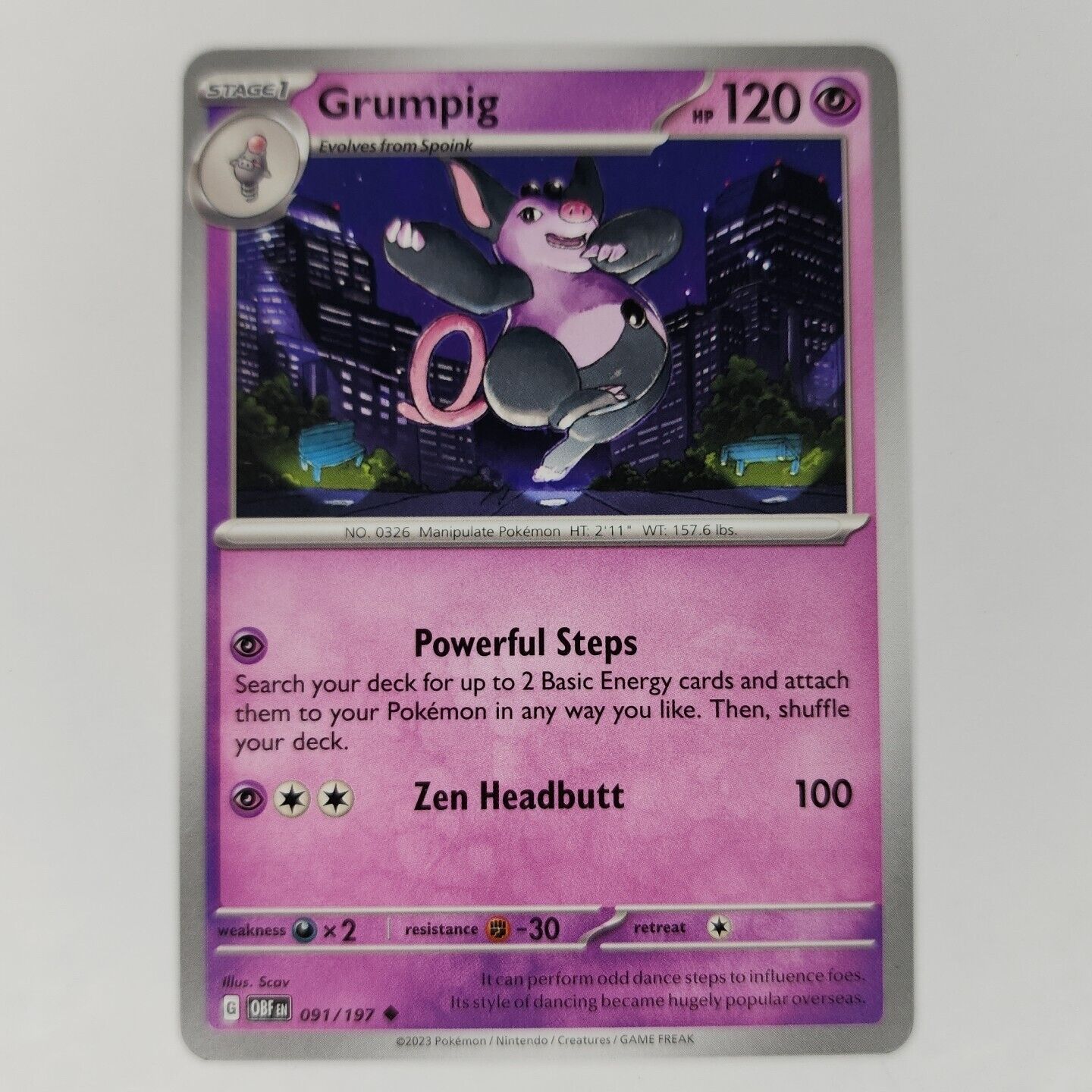 Grumpig 91/197 Pokémon TGC Obsidian Flames