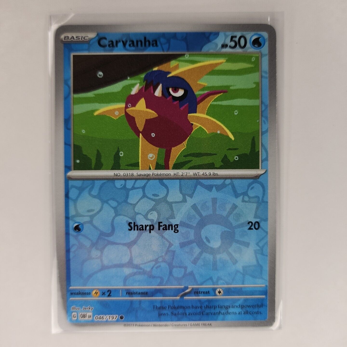 Carvanha [Reverse Holo] 46/197 Pokémon TGC Obsidian Flames