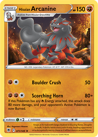 Hisuian Arcanine  71/189 Pokémon TCG Astral Radiance