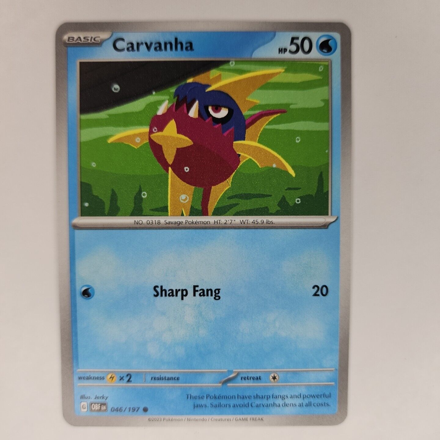 Carvanha 46/197 Pokémon TGC Obsidian Flames