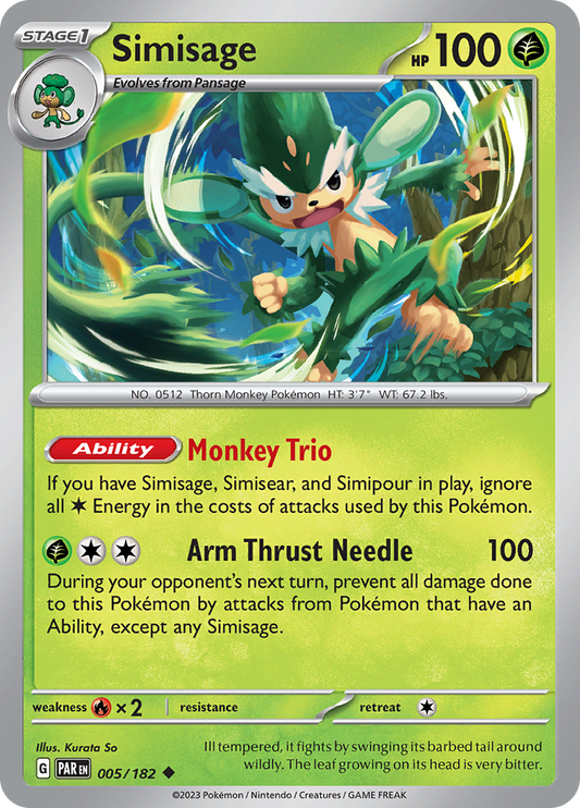 Simisage  5/182 Pokémon TCG Paradox Rift