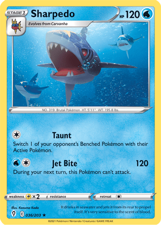 Sharpedo  36/203 Pokémon TCG Evolving Skies